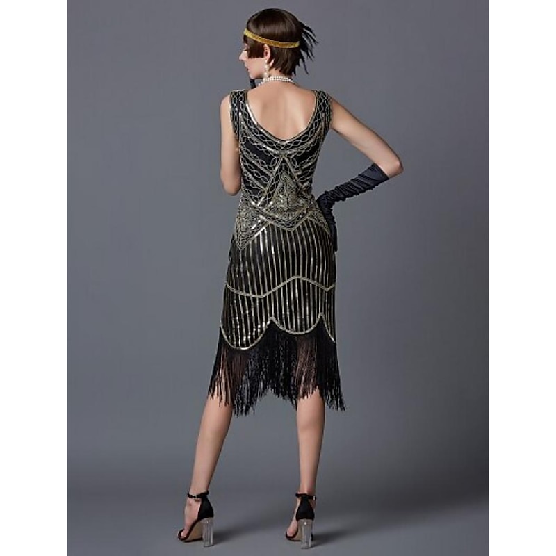 Retro Vintage Roaring 20s 1920s Flapper Dress Dress Outfits The Great Gatsby Sequins Tassel Fringe Fancy Dress Women's Party / Evening Masquerade Adults' Dress Gloves Stockings Spring & Summer All3