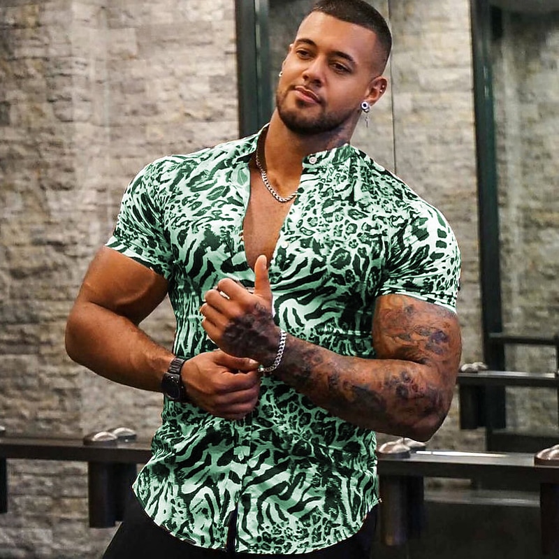 Men's Leopard Shirt Button Up Shirt Short Sleeve Elegant Designer Casual Outdoor Casual Daily Spring, Fall, Winter, Summer Turndown Print Red Purple Gold Green4