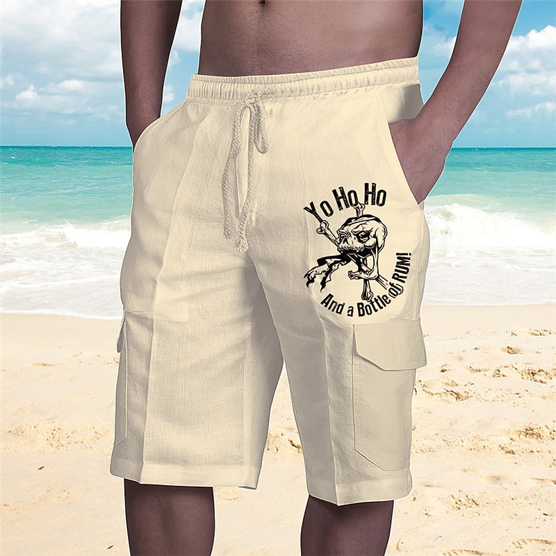 Men's Graphic Casual Shorts - Yo Ho Ho & a Bottle of Rum Skull Print Beach Lifestyle Novelty Bottoms3