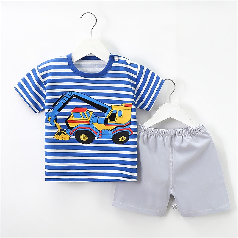 2 Pieces Toddler Boys T-shirt & Shorts Outfit Cartoon Bear Stripe Short Sleeve Cotton Set Outdoor Fashion Daily Summer Spring 3-7 Years B73 B55 B644