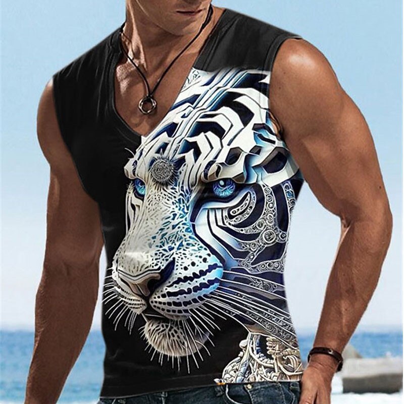 Men's Graphic Animal Tank Top Vest Top Sleeveless T Shirt for Men Sleeveless T shirt 3D Print V Neck Shirt Designer Casual Muscle Sports Running Gym Black Blue Dark Blue Spring & Summer Clothing
