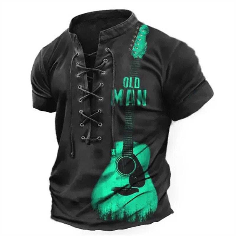 Music Festival Men's Graphic Musical Instrument T Shirt Short Sleeve T shirt 3D Print Stand Collar Shirt Vintage Fashion Designer Daily Sports Going out Black Blue Sky Blue Summer Clothing Apparel S4