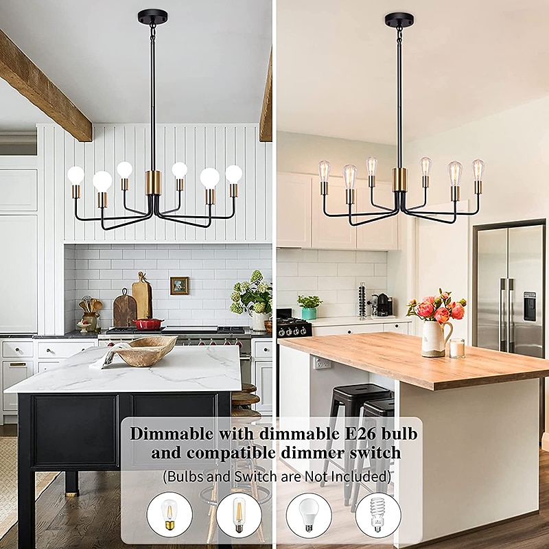 Farmhouse Chandelier for Living Room 6-Light 30" Rustic Industrial Pendant Ceiling Light fixture, Vintage Ceiling Hanging Lamp for Bedroom Hallway Kitchen Dining Room Foyer E26/E27 Socket4