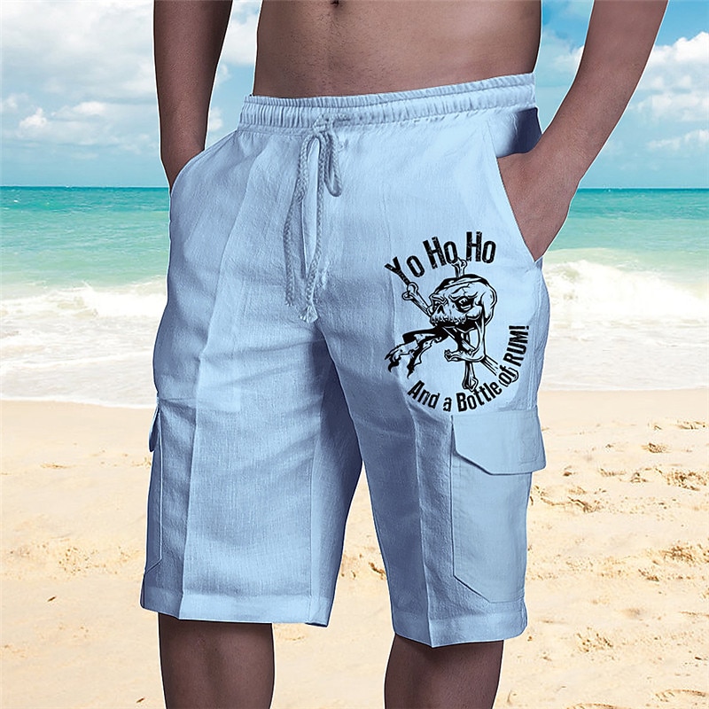 Men's Graphic Casual Shorts - Yo Ho Ho & a Bottle of Rum Skull Print Beach Lifestyle Novelty Bottoms