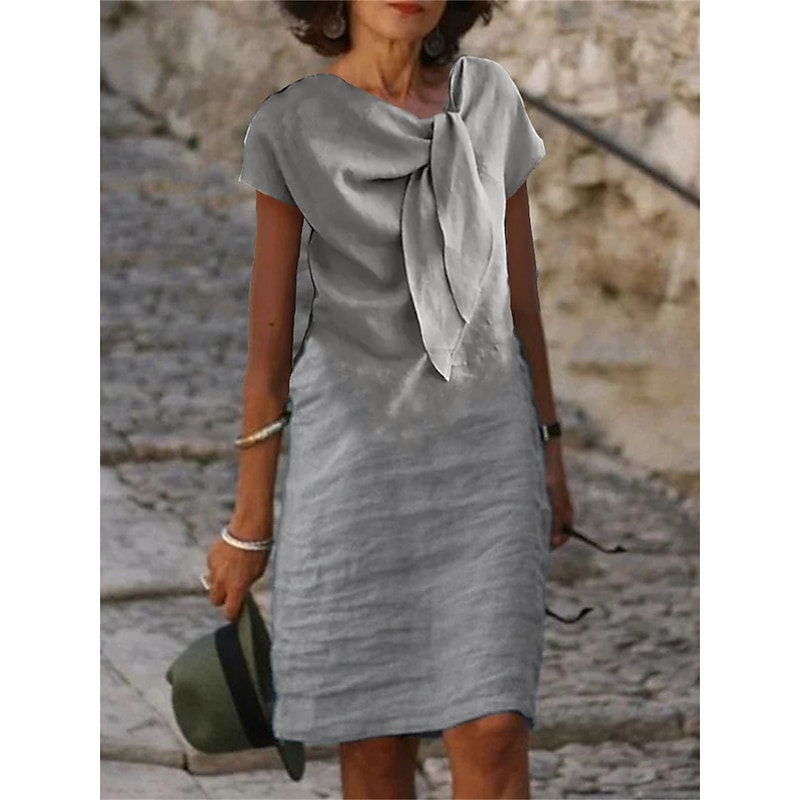 Women's White Dress Casual Dress Cotton Dress Midi Dress Lace up Knotted Basic Casual Daily Vacation V Neck Short Sleeve Summer Spring Black White Plain3