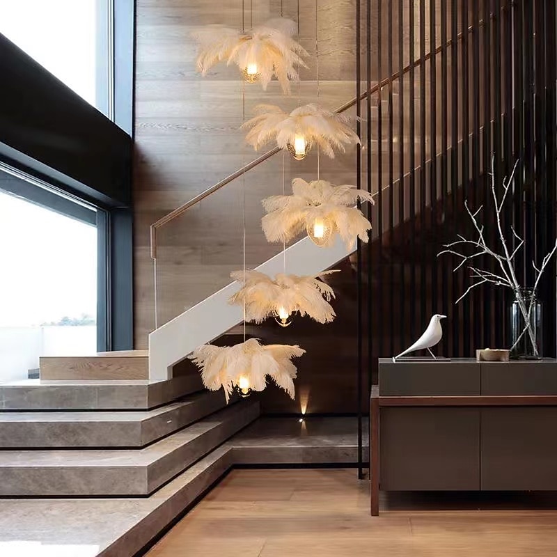 LED Pendant Light Chandelier 35cm 1-Light White Ostrich Feather Bouquet Pendant Light Romantic Mounted Lighting Fixture for Restaurant Bedroom3