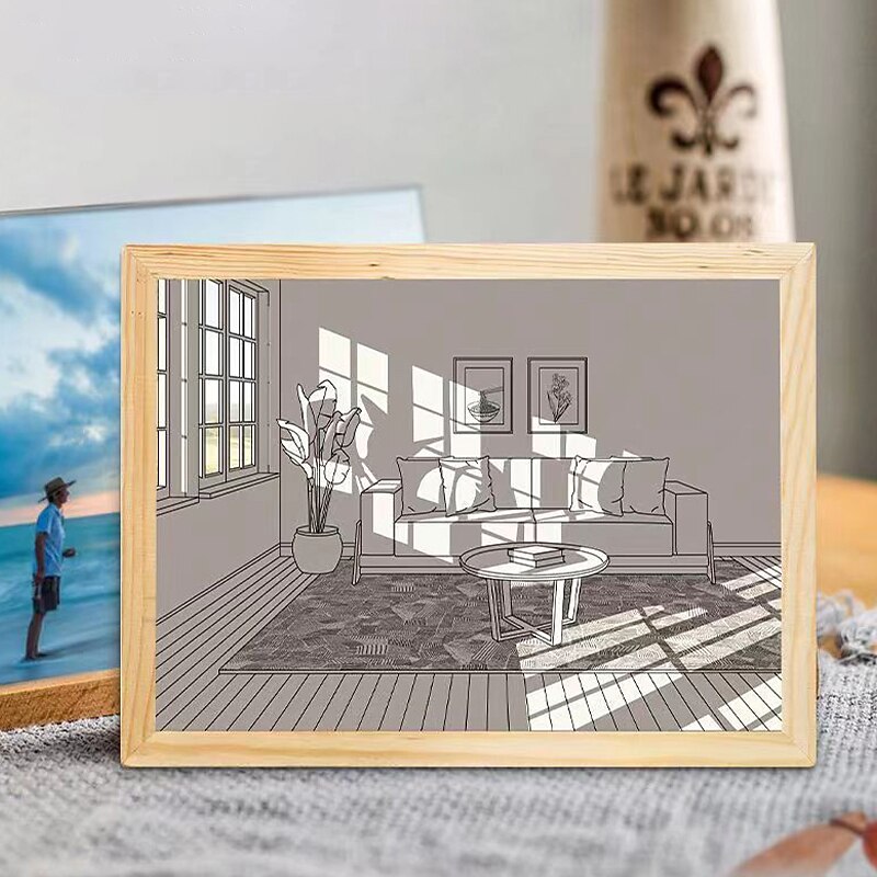 Tricolor lighting Decoation Led Light Painting USB Plug Dimming Wall Artwork Table Lamp Gift Indoor Sunlight Window Wooden Photo Night Luminous2