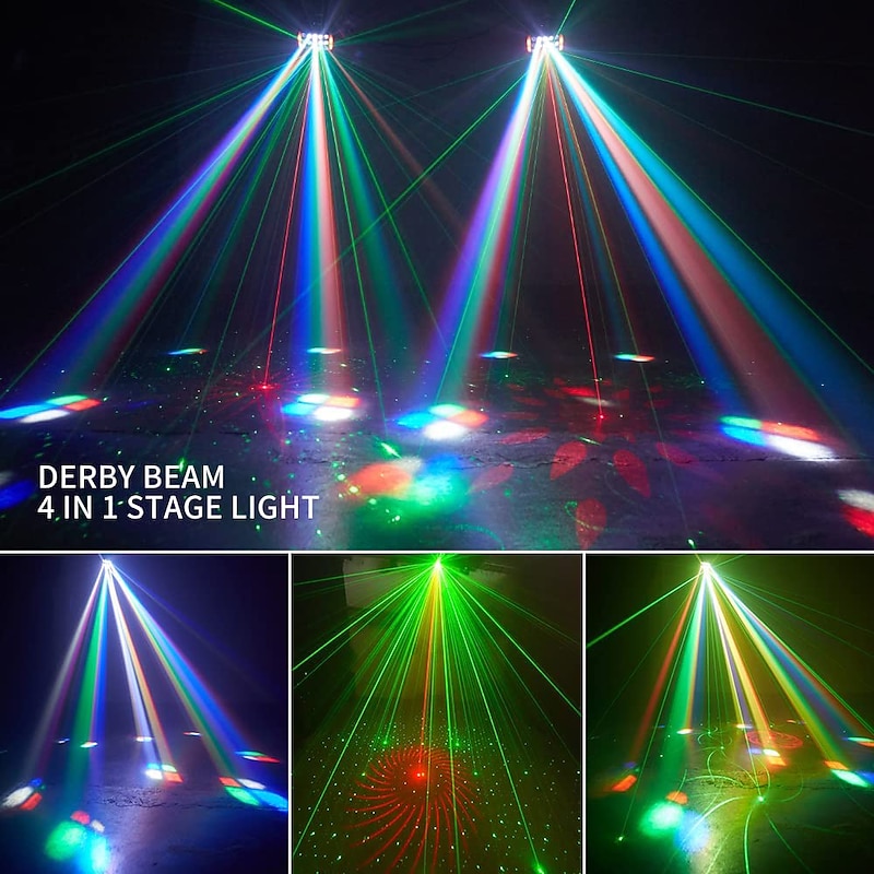 Party Lights Indoor DJ Stage Disco Light 4 in 1 with RGBW Derby Beam Red Green Pattern Light Led Strobe and Dynamic Marquee Remote & DMX Control Great for Disco Club Party DJ Stage Lighting2