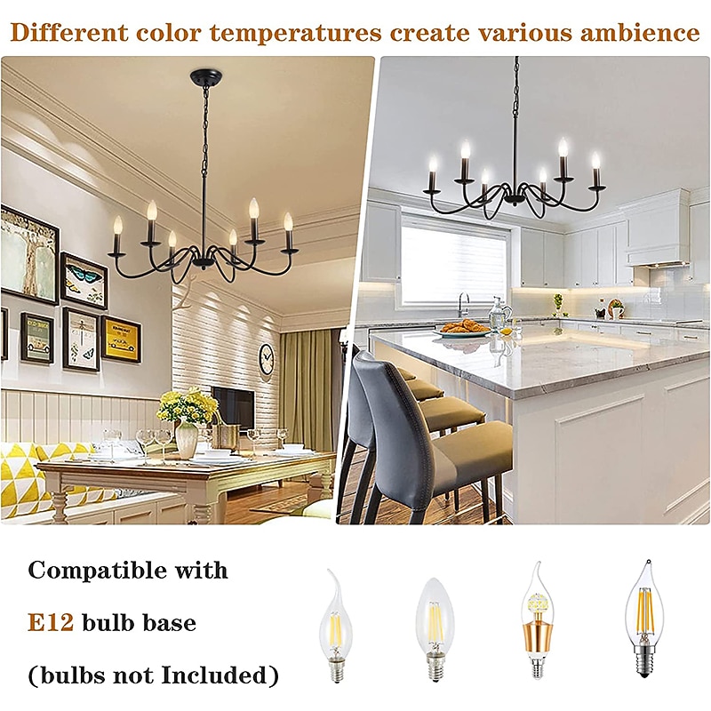 6-Light Black Chandelier Rustic Industrial Iron Chandeliers Lighting for Kitchen, Dining Room, Living Room, Bedroom,35 Inch,E12,110-240V4