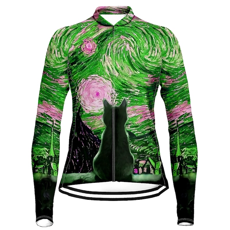 Women's Cycling Jersey Cat Funny Long Sleeve Bike Jersey Top with 3 Rear Pockets Mountain Bike MTB Road Bike Cycling Quick Dry Reflective Strips Back Pocket Moisture Wicking Sports Yellow Red Blue3