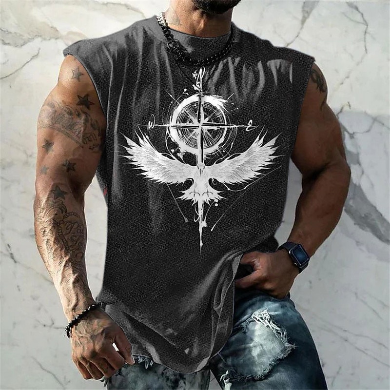 Men's Graphic Animal Viking Warrior Vest Top Sleeveless T Shirt for Men Sleeveless Cap Sleeve T shirt 3D Print Crew Neck Shirt Fashion Designer Muscle Daily Sports Gym Black White Dark Blue Spring4