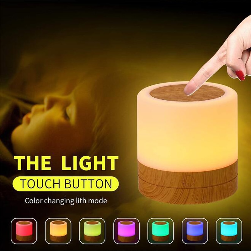 Night Light Touch Sensor Lamp Bedside Table Lamp for Kids Bedroom Rechargeable Dimmable Warm White Light + RGB Color Changing