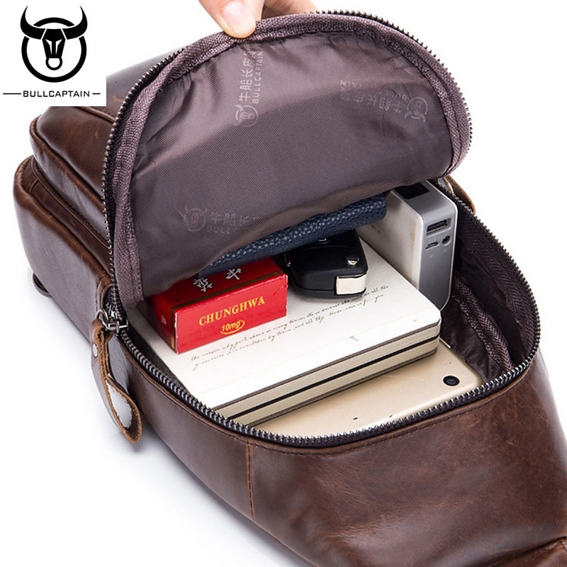 BULL CAPTAIN High Quality Men Genuine Leather Cowhide Vintage Chest Back Pack Travel fashion Cross Body Messenger Shoulder Bag3