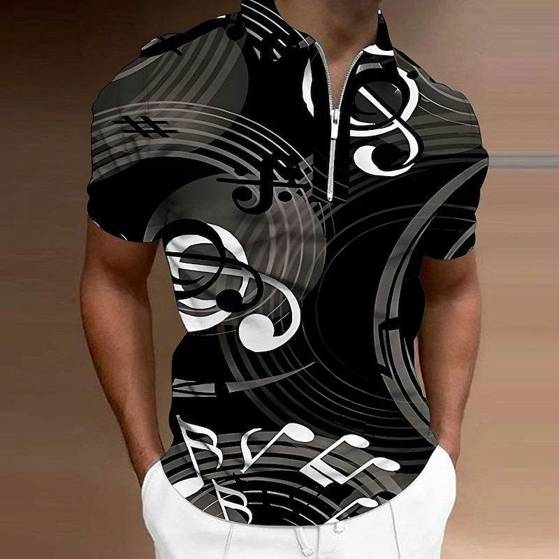 Music Festival Men's Music Zip Polo Shirts Golf Shirt Short Sleeve Polo Shirts Collared Shirts Casual Vacation Wear Festival Wear Party Outfits 3D Print Quarter Zip Polo Light Yellow Black White+Black4