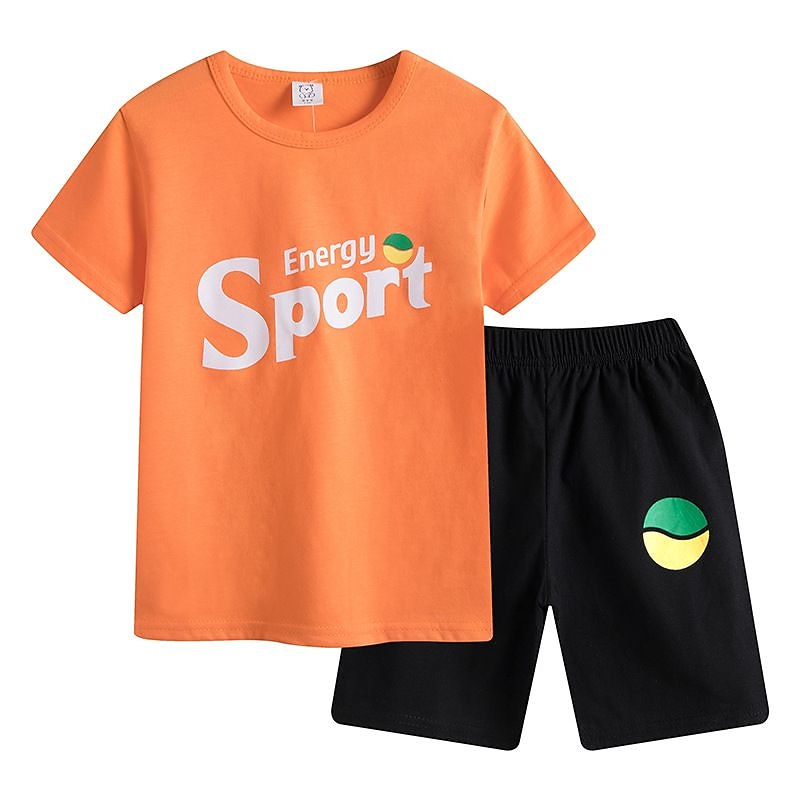 2 Pieces Kids Boys T-shirt & Shorts Outfit Cartoon Short Sleeve Cotton Set Casual Cool Summer Spring 4 years+ Black White Yellow4