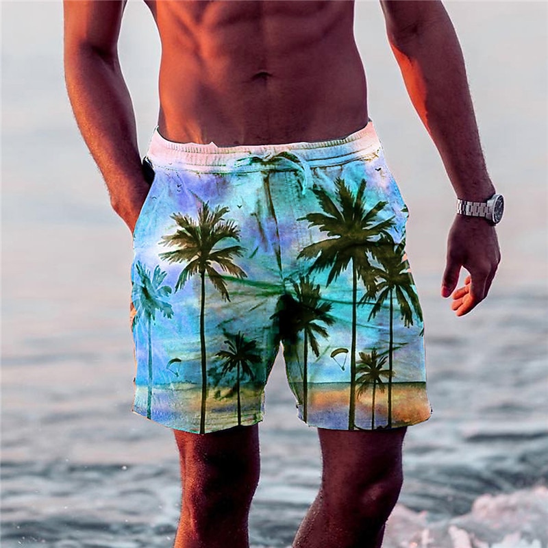 Men's Coconut Tree Graphic Prints Swimming Trunks Board Shorts Swim Shorts Mid Waist Hawaiian Boho Casual Daily Holiday Drawstring with Mesh lining Elastic Waist Designer Clothing Apparel2