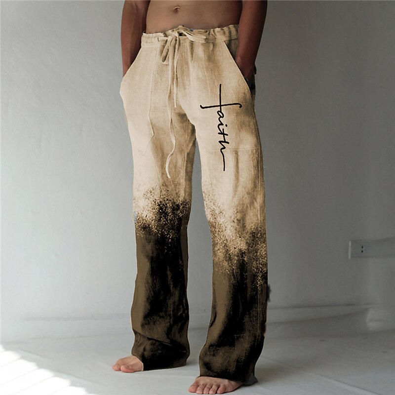 Men's Summer Pants Beach Pants Drawstring Elastic Waist 3D Print Graphic Prints Cross Comfort Casual Daily Holiday Streetwear Hawaiian Yellow Blue3