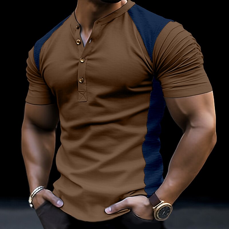 Men's Button T Shirt T Shirt Henley Shirt Tee Top Short Sleeves Henley Summer Color Block Fashion Designer Basic Vacation Street Going out Dark Gray Black White Top Tee for Men3