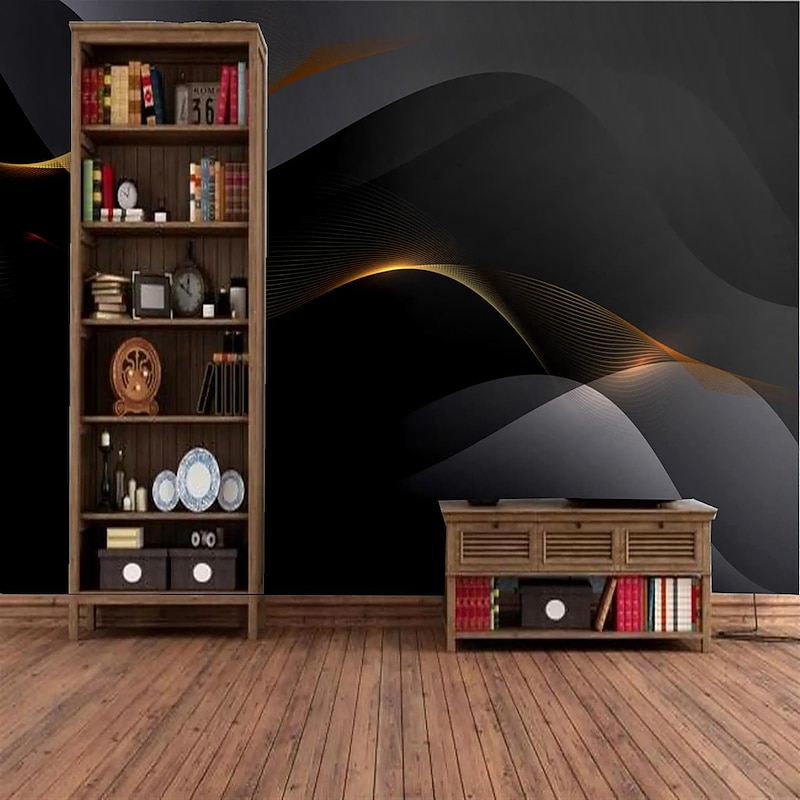 Cool Wallpapers Abstract Black Wallpaper Wall Mural Geometric 3D Home Decoration Comtemporary Abstract Wall Covering, Canvas PVC/Vinyl Material Adhesive required Mural, Room Wallcovering4