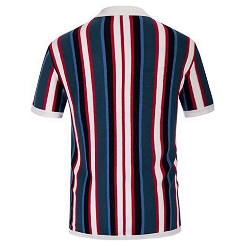 Men's Knit Polo Sweater Polo Shirts Casual Daily Turndown Button Short Sleeve Fashion Chunky Striped Button Front Summer Spring Fall Regular Fit Wine Blue Green Knit Polo Sweater4