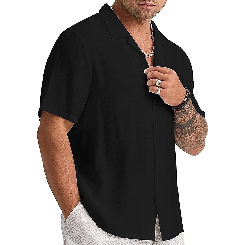 Men's Shirt Summer Shirt Casual Shirt Button Up Shirt Black White khaki Short Sleeve Plain Camp Collar Vacation Daily Clothing Apparel Fashion Casual Comfortable4