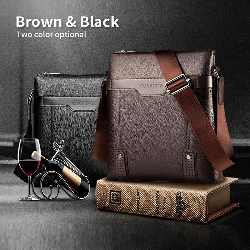 Men's Brown Faux Leather Shoulder Bag – Business Crossbody Messenger Bag for Work & Travel
