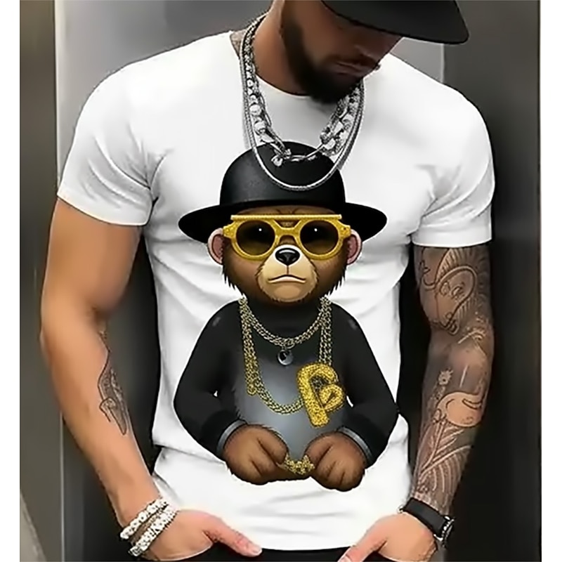 Men's Graphic Animal Funny T Shirt Funny T Shirts Short Sleeve T shirt 3D Print Crew Neck Shirt Vintage Fashion Designer Outdoor Daily Sports Black And White 1 Black Spring & Summer Clothing Apparel2