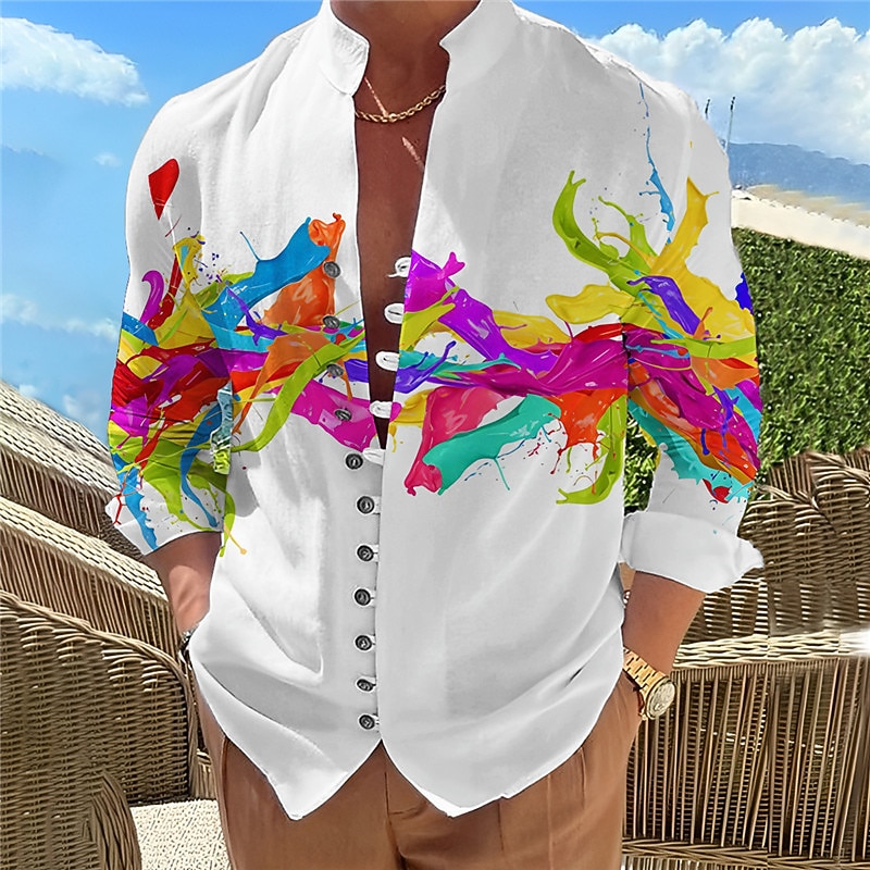 Men's Gradient Shirt Button Up Shirt Long Sleeve Fashion Designer Casual Outdoor Vacation Daily Fall Autumn / Fall Spring & Summer Stand Collar Print White Red Purple Green Rainbow2