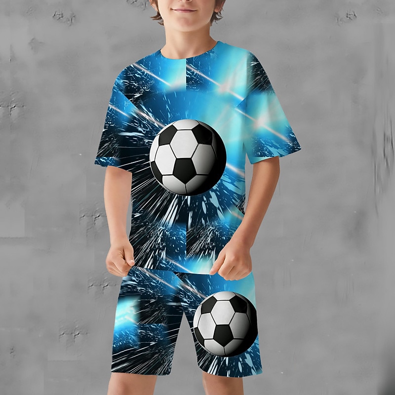 Boys 3D Graphic Football T-shirt & Shorts T-shirt Set Clothing Set Short Sleeve 3D prints Summer Spring Active Sports Fashion Kids 3-13 Years Outdoor Vacation Street Regular Fit2