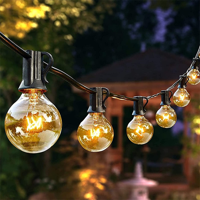 LED Outdoor String Lights Hanging Globe Patio Lights 10ft 10LED/25ft 25LED/30ft 30LED/50ft 50LED G40 with Clear Bulbs Connectable Backyard Lights for Indoor Outdoor Decor Hanging Sockets E12 Base