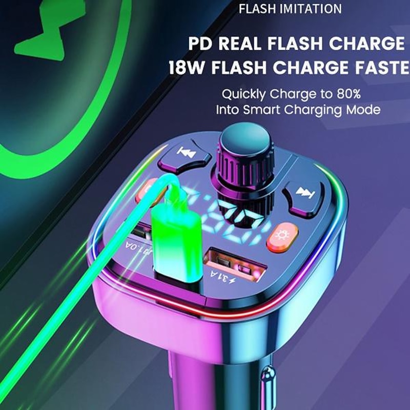 Car Bluetooth 5.0 FM Transmitter Wireless Audio Receiver Car MP3 Player 18W PD Fast Charger(1pc)4
