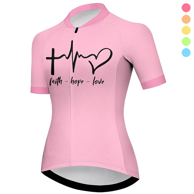 Women's Cycling Jersey Heart Graphic Funny Short Sleeve Bike Jersey Top with 3 Rear Pockets Mountain Bike MTB Road Bike Cycling Quick Dry Reflective Strips Back Pocket Moisture Wicking Sports White