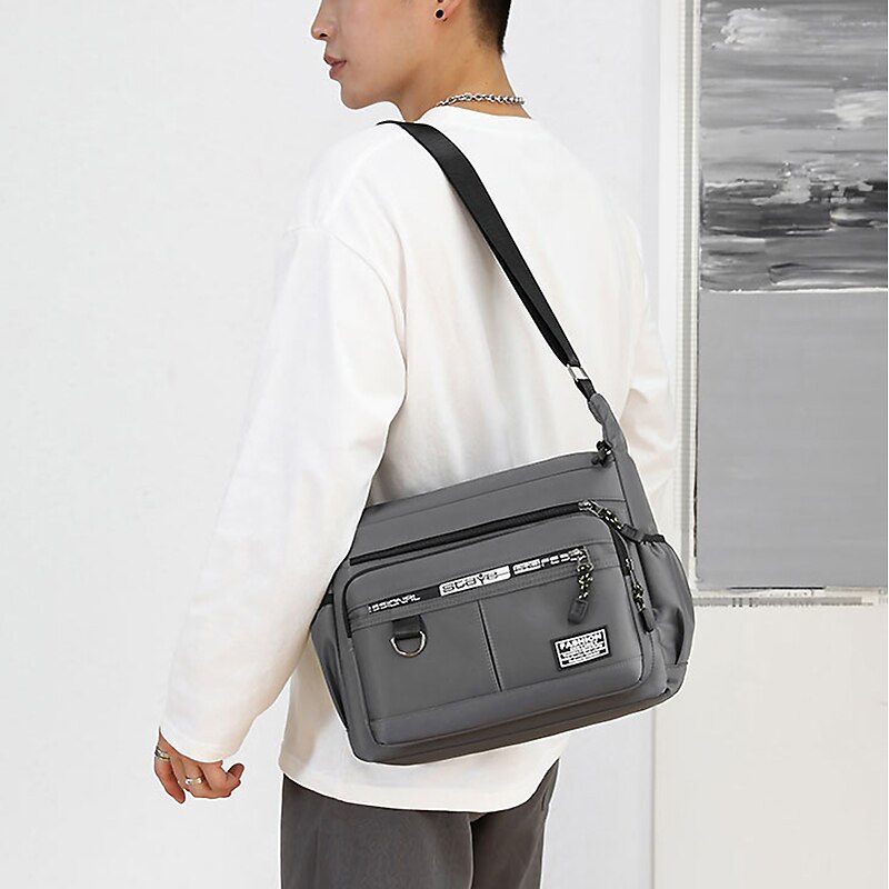 Men's Crossbody Bag Shoulder Bag Messenger Bag Nylon Outdoor Daily Zipper Adjustable Large Capacity Waterproof Solid Color Letter Black Deep Blue Army Green4