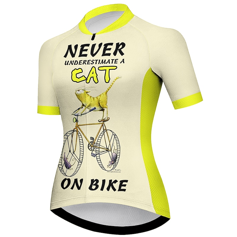 Women's Cycling Jersey Cat Funny Short Sleeve Bike Jersey Top with 3 Rear Pockets Mountain Bike MTB Road Bike Cycling Quick Dry Reflective Strips Back Pocket Moisture Wicking Sports Yellow Red Blue2