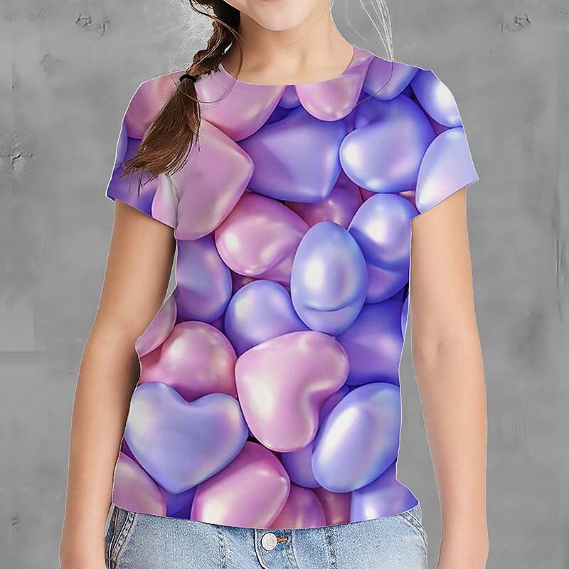 Kids Girls' T shirt Graphic Outdoor 3D Print Short Sleeve Crewneck Active 7-13 Years Summer Yellow Pink Blue4