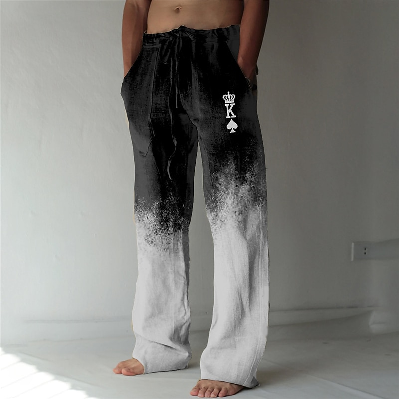 Men's Trousers Summer Pants Beach Pants Drawstring Elastic Waist 3D Print Gradient Graphic Prints Poker Comfort Casual Daily Holiday Streetwear Hawaiian Yellow Blue - Main Image