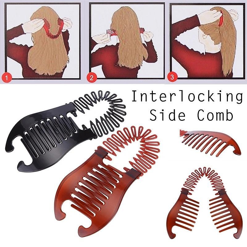 1pc Solid Banana Clip Elastic Hair Comb Vintage Ponytail Maker Minimalist Hair Styling Accessory