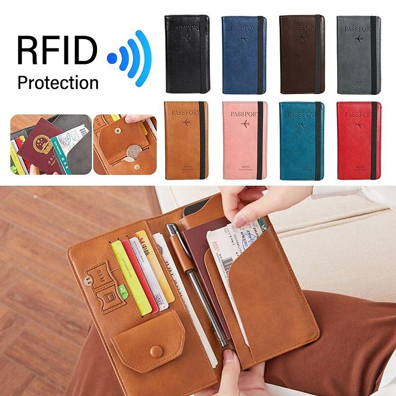 RFID Leather Passport Holder Portable Multi-function Document Package Ultra-thin Passport Credit Card Holder Travel Cover Case