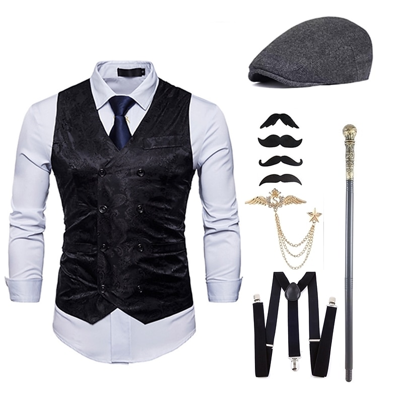 Retro Vintage 1920s Hat Outfits Party Costume Cosplay The Great Gatsby Gentleman Fancy Dress Men's Carnival Masquerade Party Evening Wear Masquerade Casual Daily Adults' Hat waistcoat All Seasons4