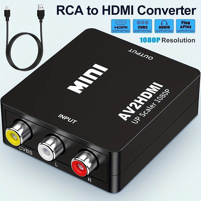 RCA To HDMI,AV To HDMI Converter1080P Mini RCA Composite CVBS Video Audio Converter Adapter Supporting PAL/NTSC For TV/PC/ PS3/ STB/Xbox VHS/VCR/Blue