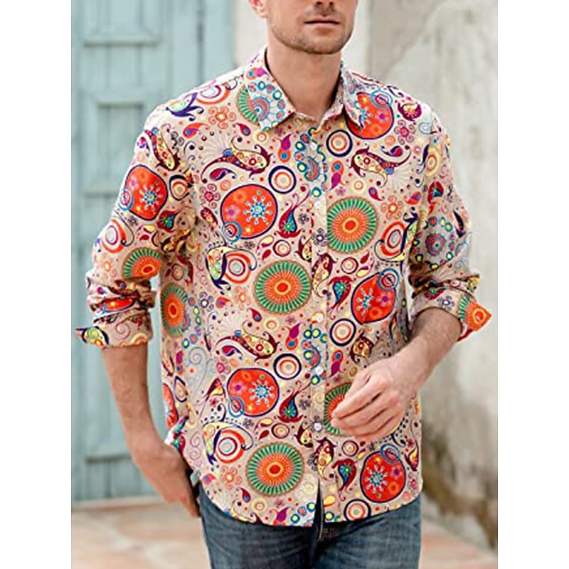 Retro Vintage 1970s Shirt Disco Floral Paisley Fancy Dress Men's Casual Daily Pride Parade Pride Month Adults' Top All Seasons4