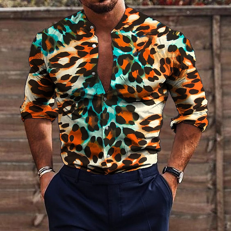 Men's Animal Tiger Shirt Button Up Shirt Long Sleeve Fashion Designer Casual Outdoor Vacation Daily Spring & Summer Stand Collar Print Button-Down Black-White Black White Red3