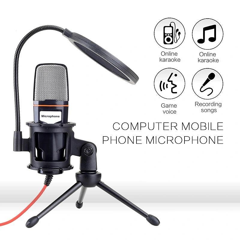 Professional Studio Microphone Wired Condenser Karaoke Mic Computer Microphones Shock Mount3.5mm Cable For PC For Media