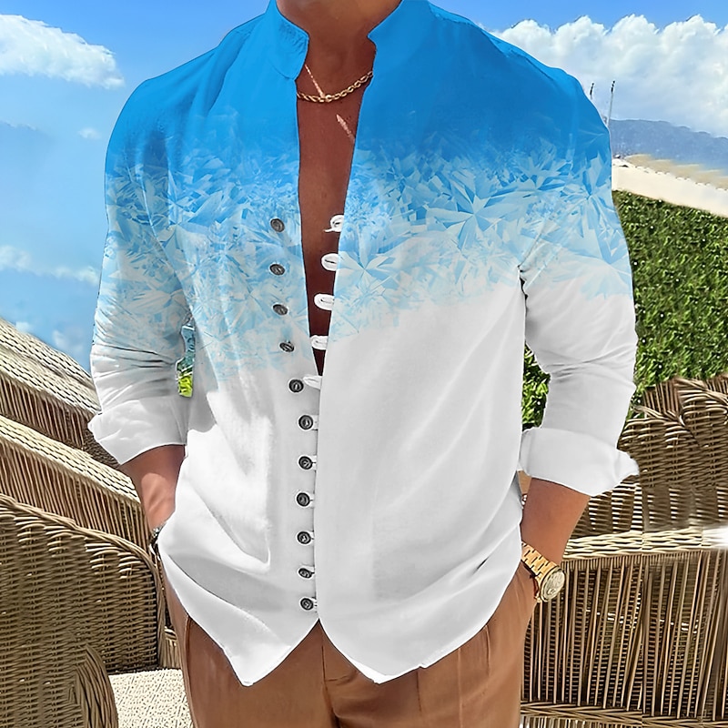 Men's Gradient Shirt Summer Hawaiian Shirt Aloha Shirt Long Sleeve Shirt Stand Collar Fashion Designer Casual Outdoor Vacation Street Yellow Pink Blue S M L