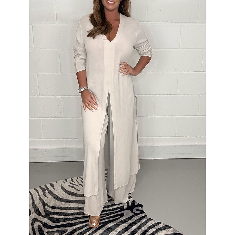 Women's Pajamas Pajama Top and Pant Sets 2 Pieces Pure Color Fashion Casual Soft Home Daily Bed Breathable V Wire Long Sleeve T shirt Tee Pant Summer Spring3