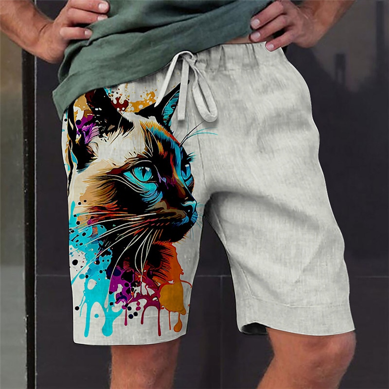 Men's Graphic Animal Cat Shorts Summer Shorts Beach Shorts Mid Waist Streetwear Hawaiian Designer Casual Daily Holiday Drawstring Elastic Waist 3D Print Designer Clothing Apparel
