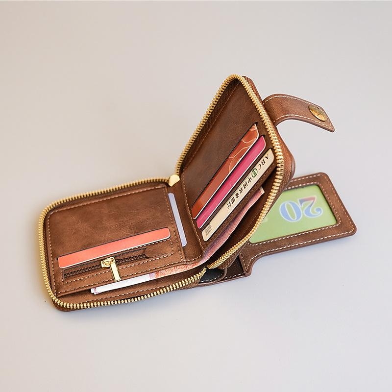 Credit Card Holder Wallet Men's PU Leather Solid Color Business Wallet Card Holder With Zipper & Button Valentine's Day Gift4