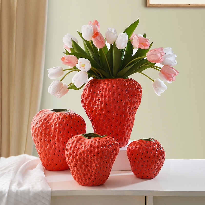 Cute Red Strawberry Decorative Home Vase Creative Resin Material Handmade Handicraft Vase Suitable for Flower Hydroponics Home and Restaurant Flower Decoration Decoration2