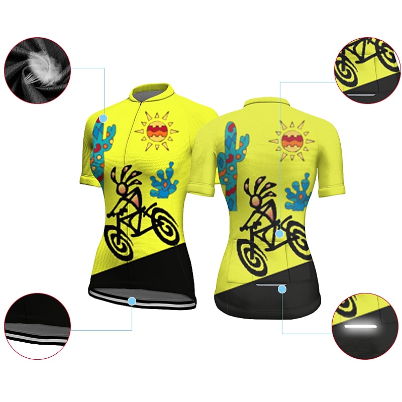 Women's Cycling Jersey Graphic Short Sleeve Bike Jersey Top with 3 Rear Pockets Mountain Bike MTB Road Bike Cycling Quick Dry Reflective Strips Back Pocket Moisture Wicking Sports Violet Yellow Pink2