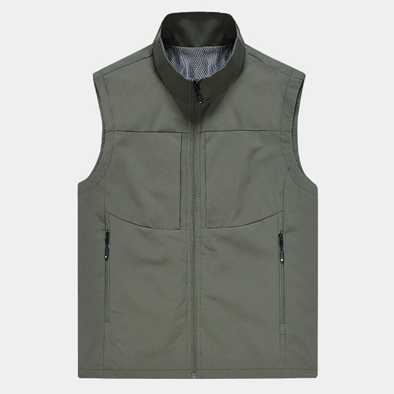 Men's Vest Gilet Fishing Vest Hiking Vest Sleeveless Vest Gilet Jacket Daily Wear Modern Contemporary Spring & Summer Outdoor Solid / Plain Color Zipper Standing Collar Loose Fit rice white Black3